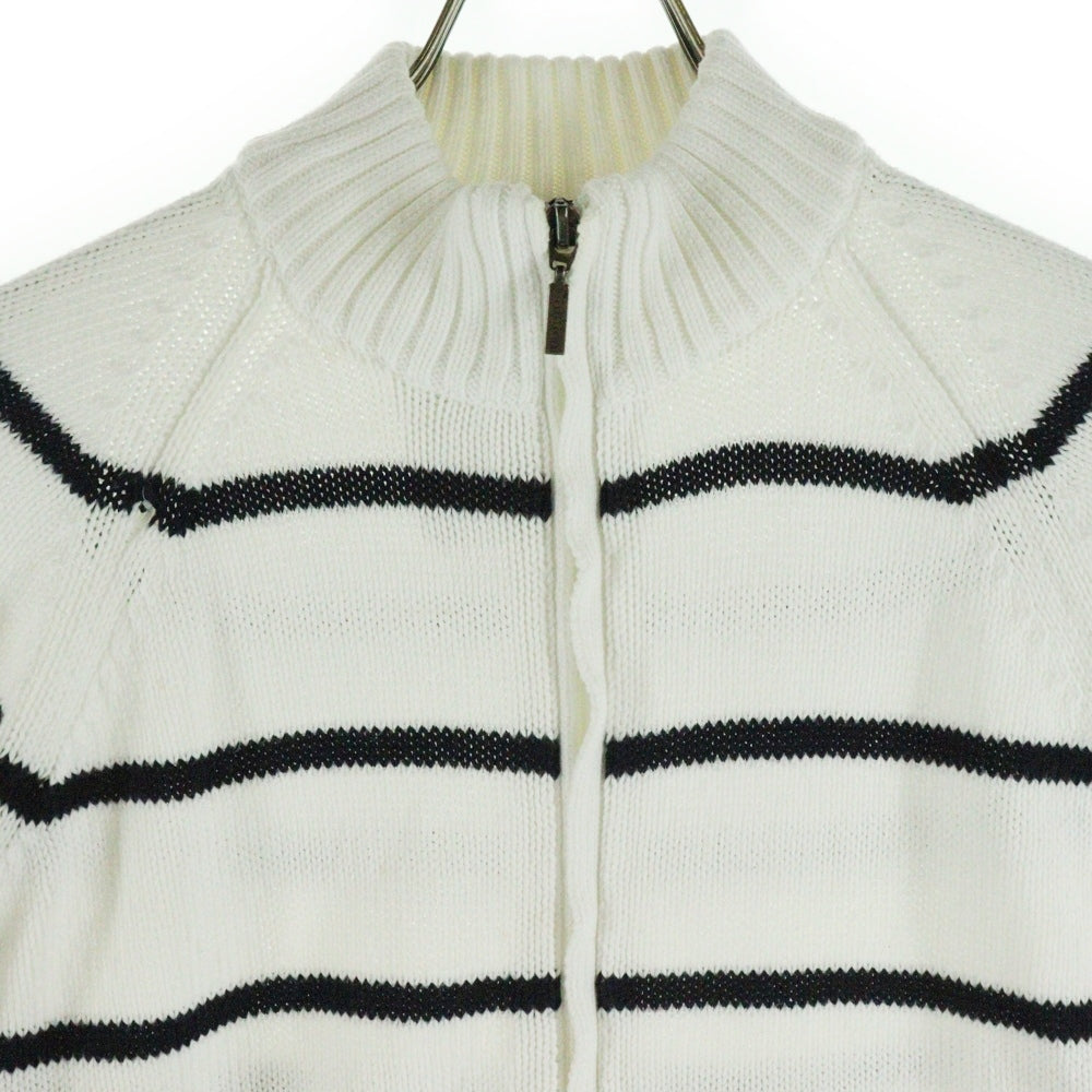 Cruciani(クルチアーニ) イタリア製 ボーダー コットン ジップアップニット ホワイト/ブラック