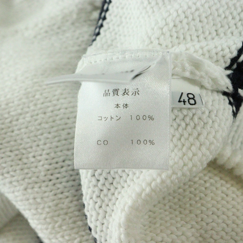 Cruciani(クルチアーニ) イタリア製 ボーダー コットン ジップアップニット ホワイト/ブラック