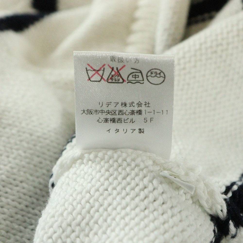 Cruciani(クルチアーニ) イタリア製 ボーダー コットン ジップアップニット ホワイト/ブラック