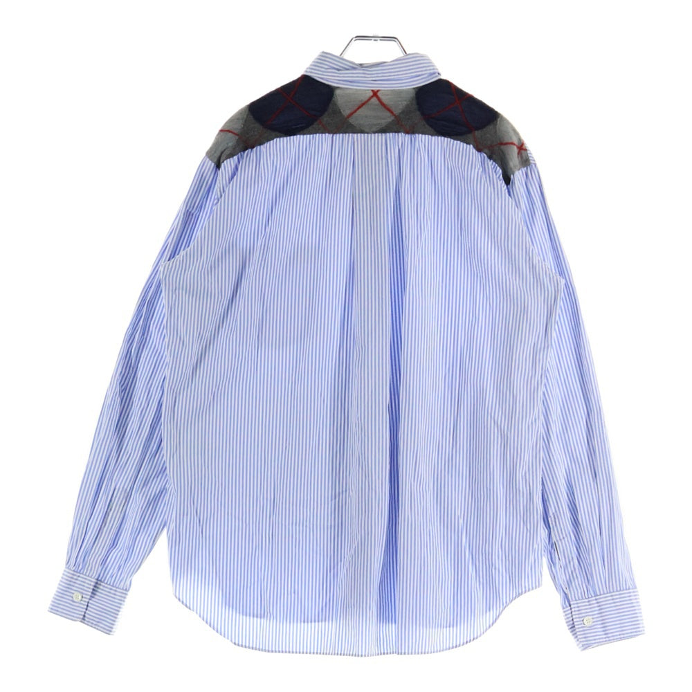 COMME des GARCONS HOMME DEUX(コムデギャルソン オムドゥ) 13AW AD2013 バックアーガイルウール切替 ストライプ コットン 長袖シャツ ブルー/ホワイト DL-B042