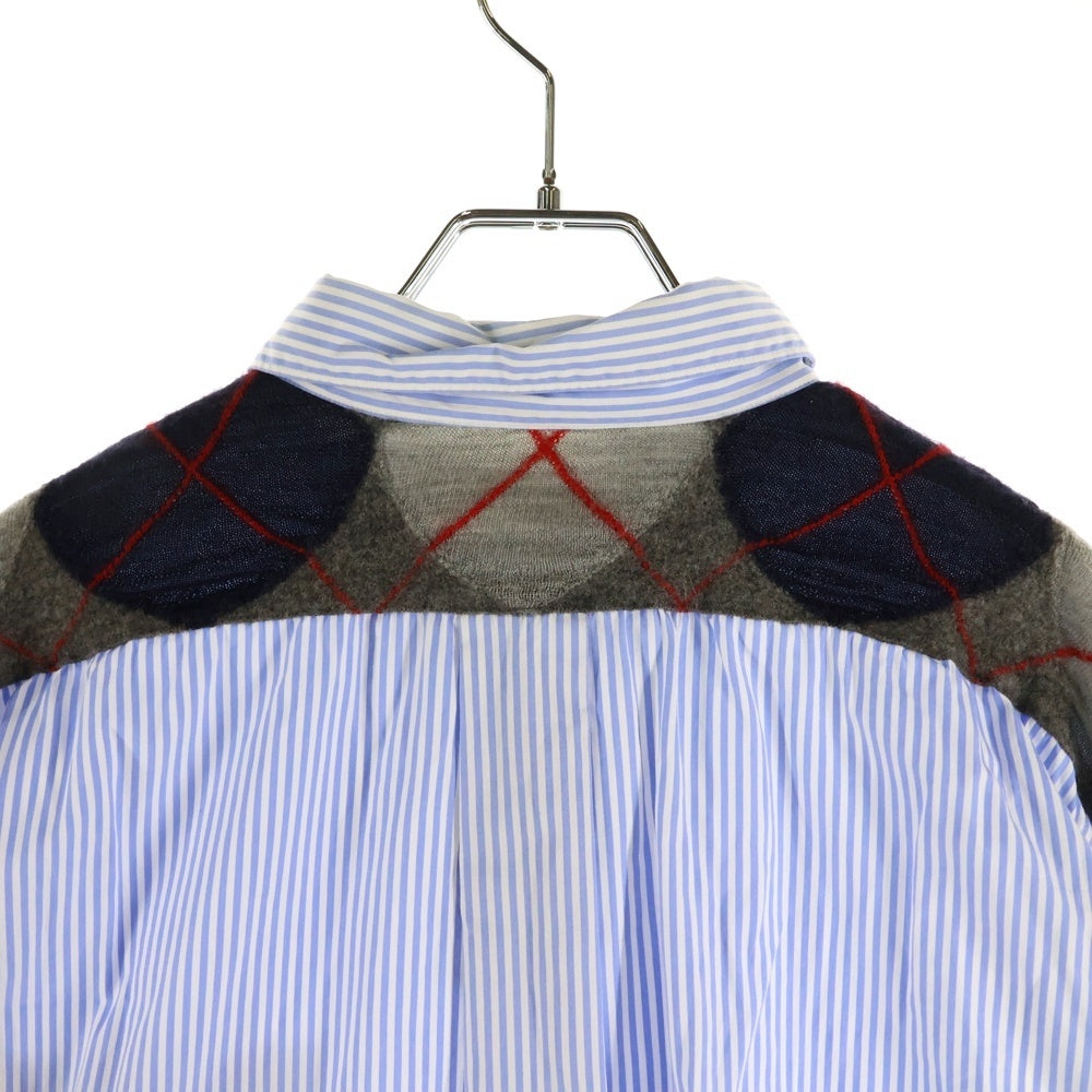 COMME des GARCONS HOMME DEUX(コムデギャルソン オムドゥ) 13AW AD2013 バックアーガイルウール切替 ストライプ コットン 長袖シャツ ブルー/ホワイト DL-B042