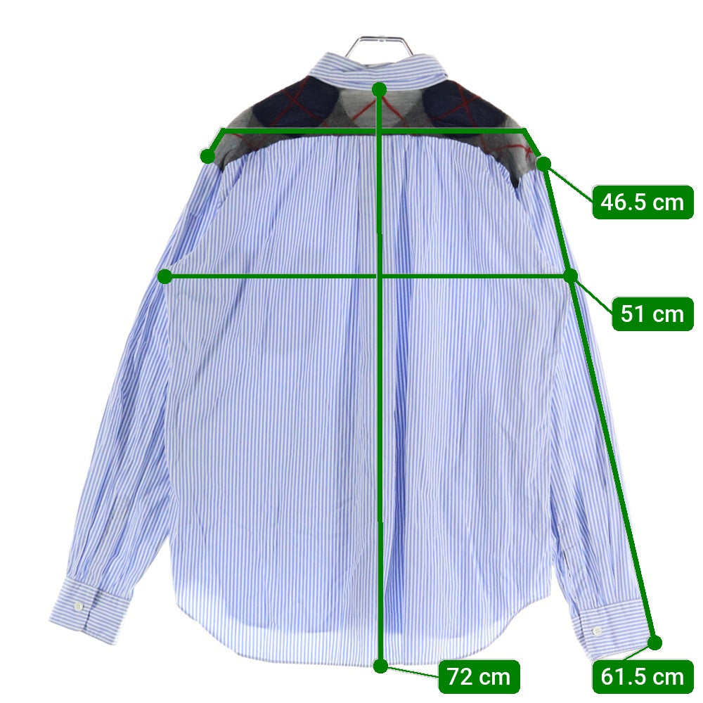 COMME des GARCONS HOMME DEUX(コムデギャルソン オムドゥ) 13AW AD2013 バックアーガイルウール切替 ストライプ コットン 長袖シャツ ブルー/ホワイト DL-B042