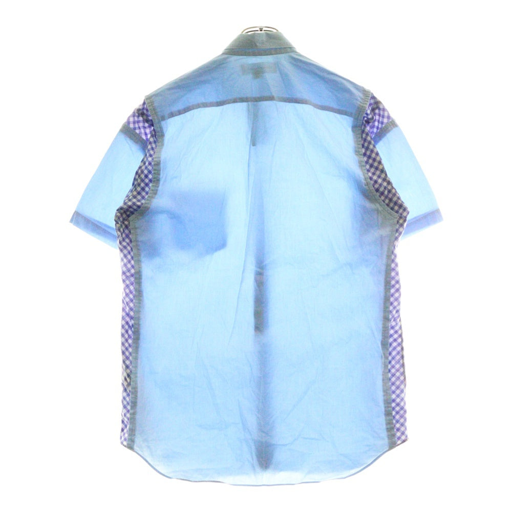 COMME des GARCONS SHIRT(コムデギャルソンシャツ) フランス製 ギンガムチェック切替 コットン 半袖シャツ ブルー S17047