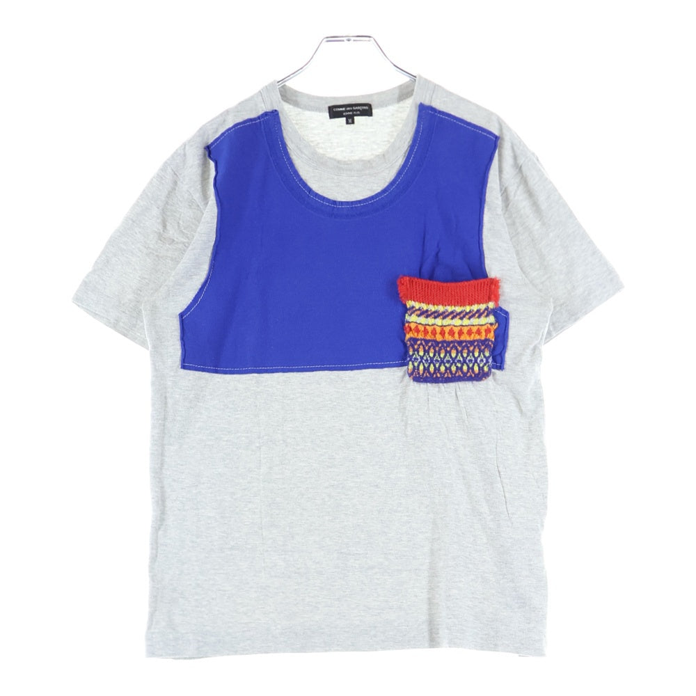 COMME des GARCONS HOMME PLUS(コムデギャルソンオムプリュス) 10SS AD2009 アクリルウールポケット コットン クルーネック 半袖Tシャツ カットソー グレー/ブルー PE-T004