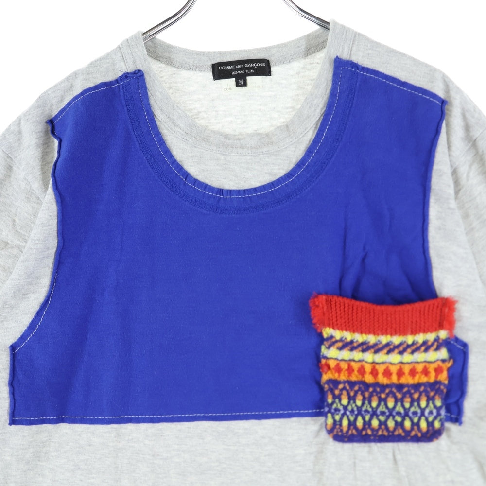 COMME des GARCONS HOMME PLUS(コムデギャルソンオムプリュス) 10SS AD2009 アクリルウールポケット コットン クルーネック 半袖Tシャツ カットソー グレー/ブルー PE-T004