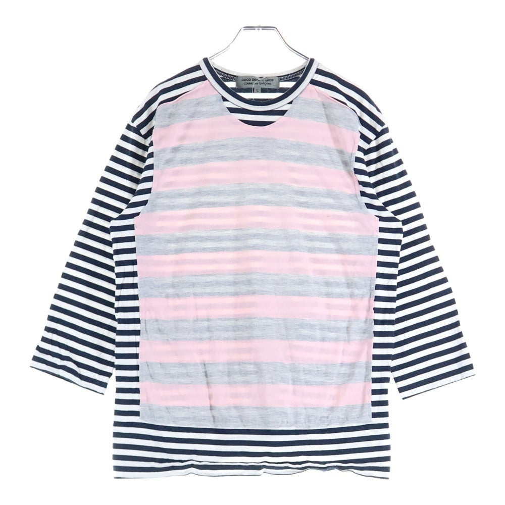 GOOD DESIGN SHOP COMME des GARCONS(グッドデザインショップ コムデギャルソン) AD2013 ドッキングボーダー コットン クルーネック 七分袖Tシャツ カットソー ネイビー/ホワイト/ピンク IK-T018