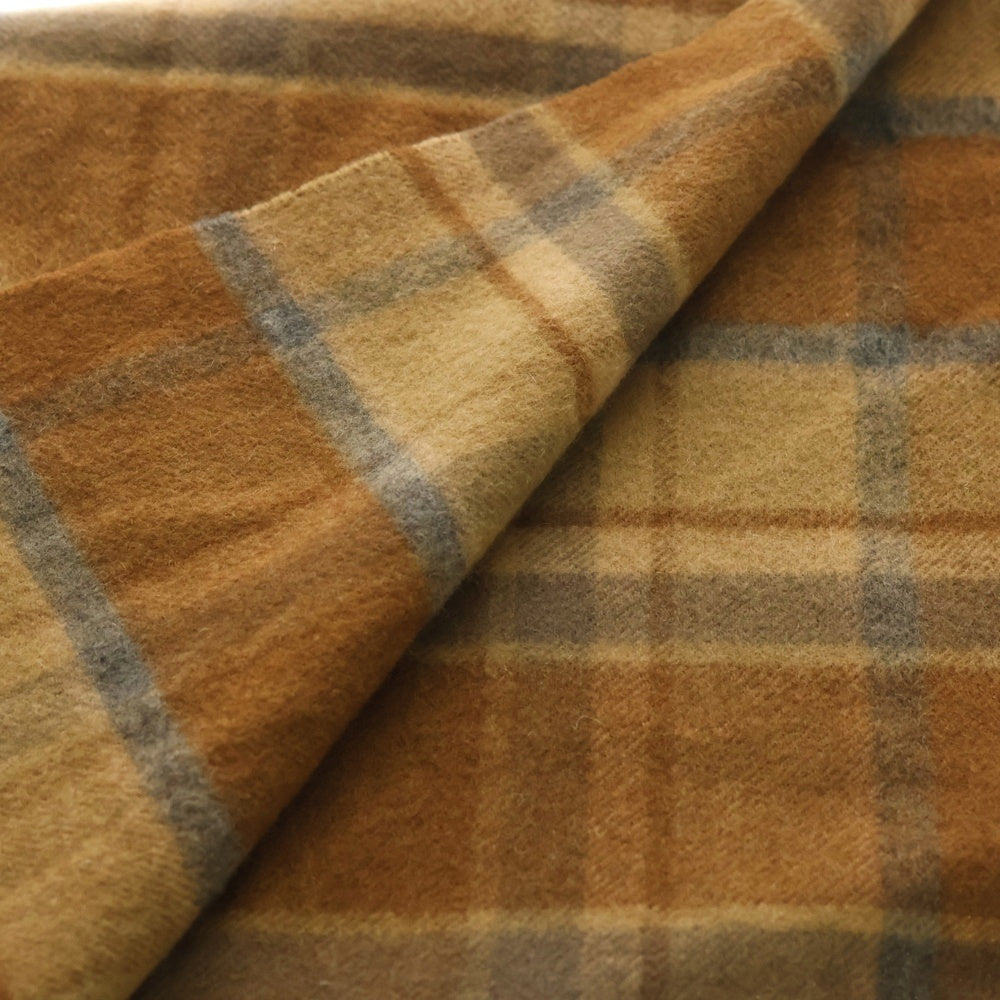 Johnstons Of Elgin(ジョンストンズ オブ エルガン) スコットランド製 チェック柄 カシミア フリンジマフラー ストール ブラウン