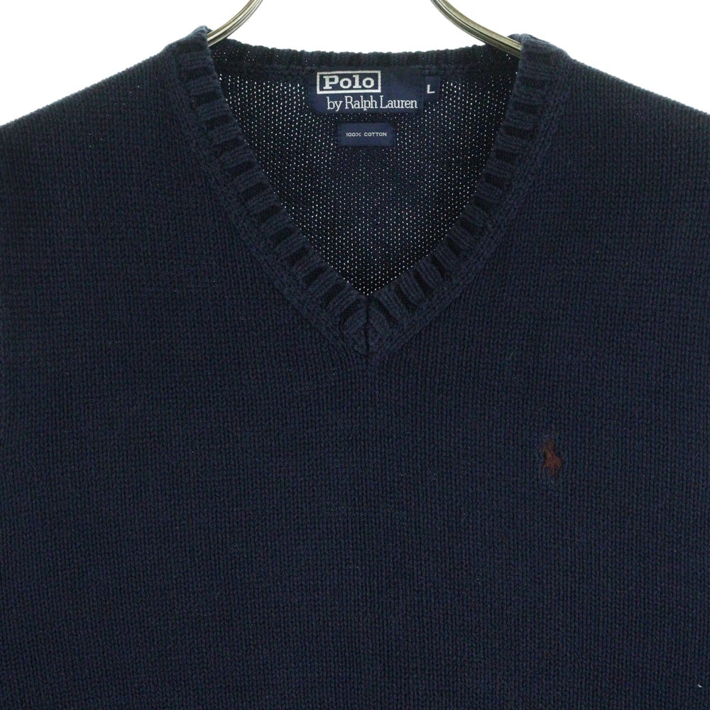 POLO RALPH LAUREN(ポロラルフローレン) スモールポニー刺繍 Vネック コットンニットベスト ネイビー