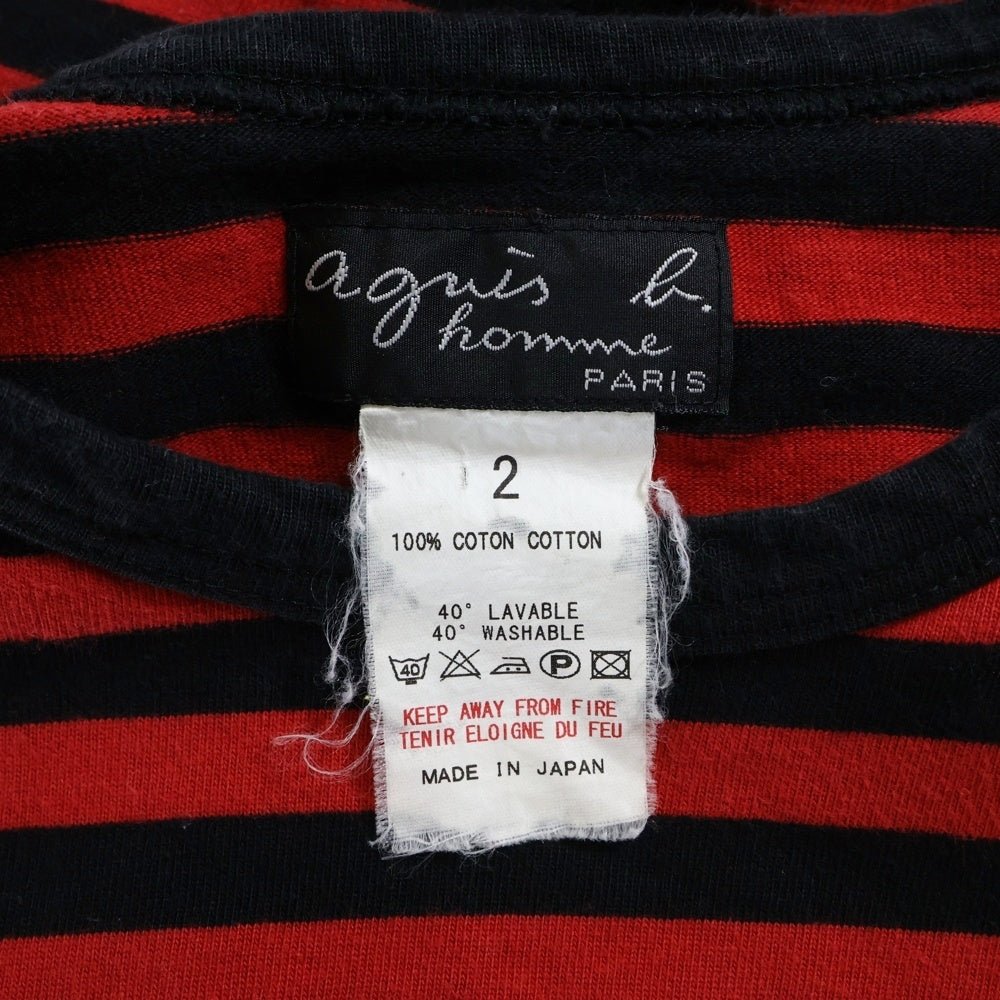 agnes b. homme(アニエスベーオム) 日本製 コットン ボーダー 半袖Tシャツ カットソー レッド/ブラック 2109-3512
