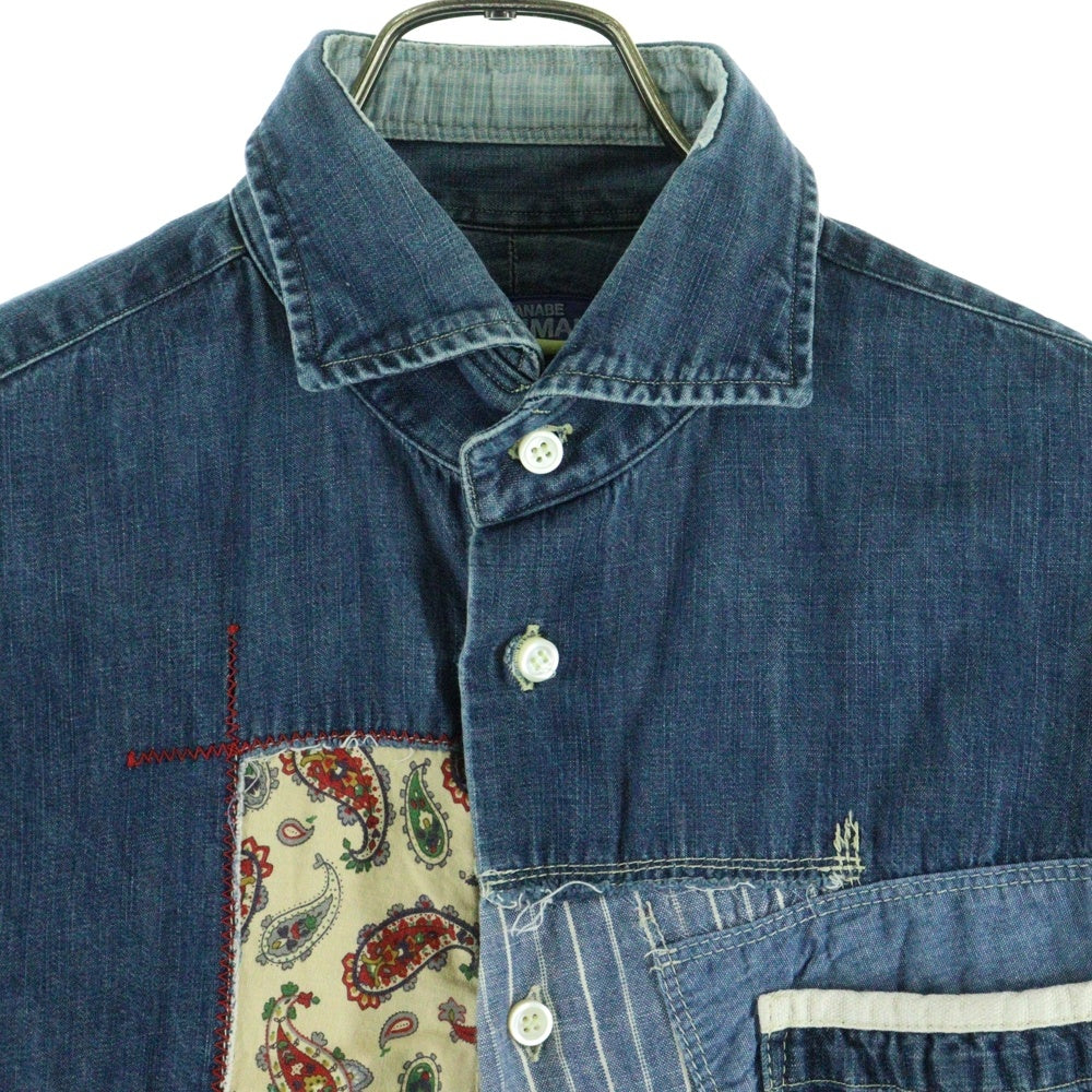JUNYA WATANABE COMME des GARCONS(ジュンヤワタナベ コムデギャルソン) 12SS AD2011 パッチワークデザイン リネン混デニム 長袖シャツ インディゴ WI-B011