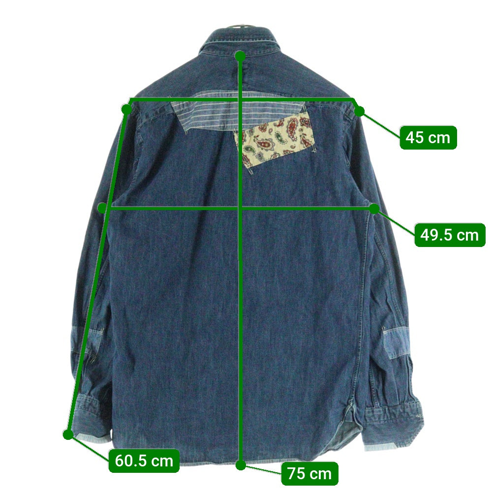 JUNYA WATANABE COMME des GARCONS(ジュンヤワタナベ コムデギャルソン) 12SS AD2011 パッチワークデザイン リネン混デニム 長袖シャツ インディゴ WI-B011