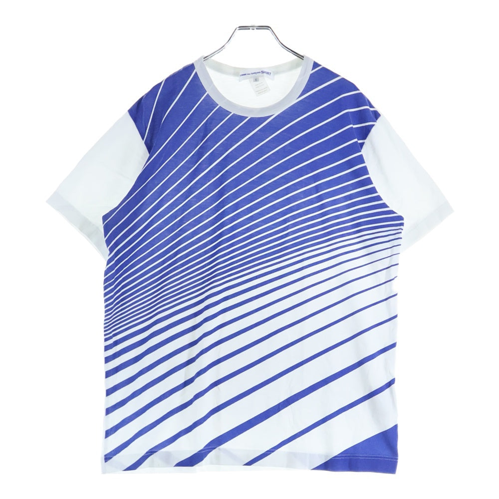 COMME des GARCONS SHIRT(コムデギャルソンシャツ) トルコ製 バイアスストライプ クルーネック 半袖Tシャツ カットソー ブルー/ホワイト S25112
