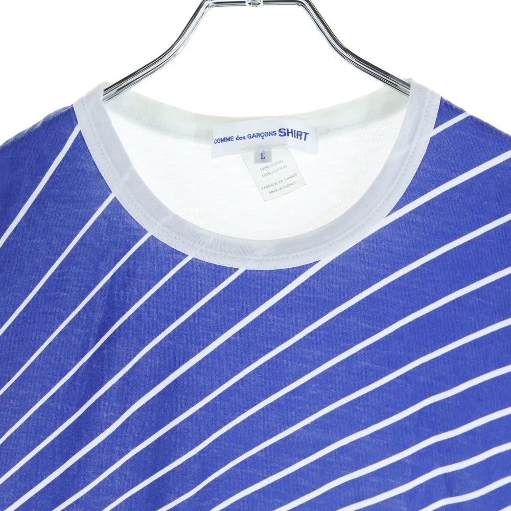 COMME des GARCONS SHIRT(コムデギャルソンシャツ) トルコ製 バイアスストライプ クルーネック 半袖Tシャツ カットソー ブルー/ホワイト S25112