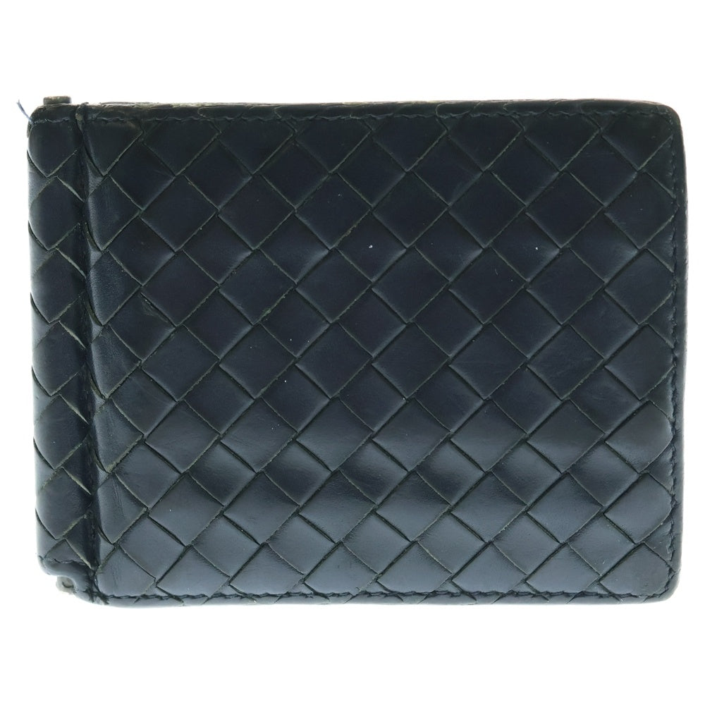 BOTTEGA VENETA(ボッテガヴェネタ) イントレチャート マネークリップ付き レザーウォレット 二つ折り財布 ネイビー