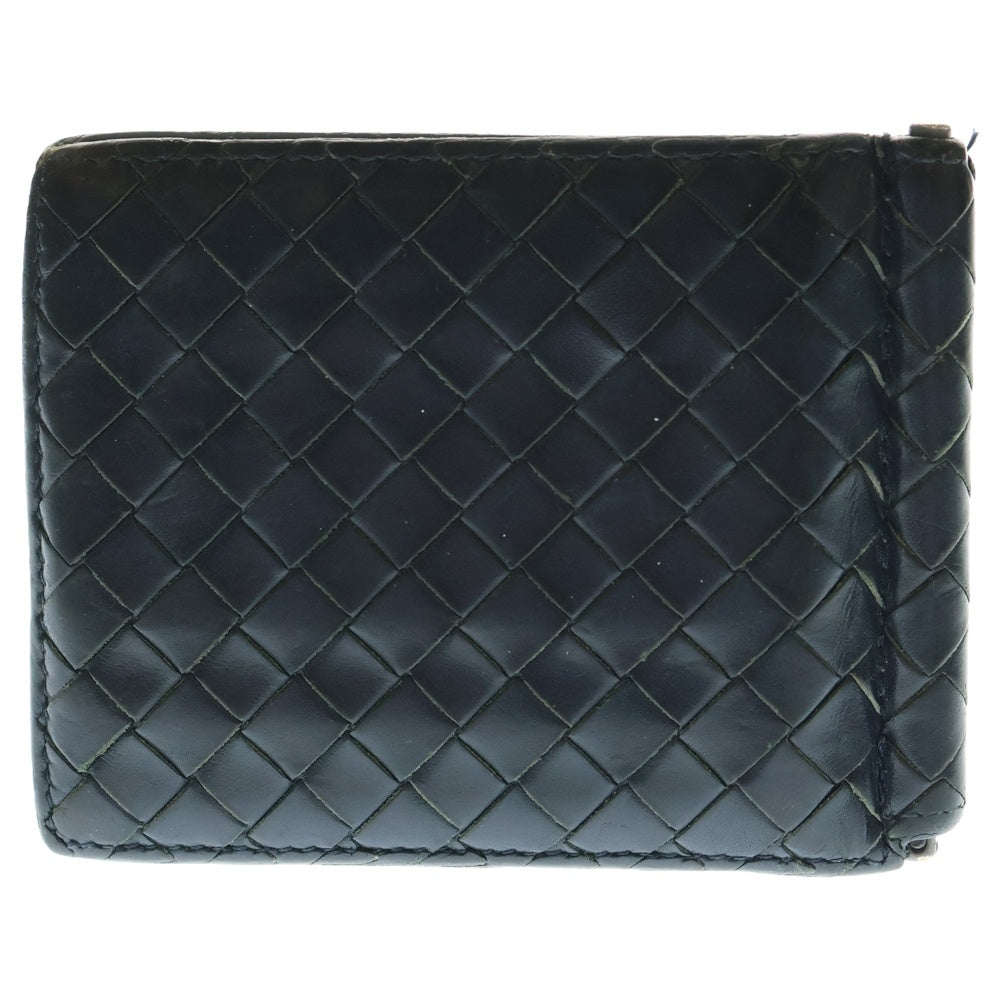 BOTTEGA VENETA(ボッテガヴェネタ) イントレチャート マネークリップ付き レザーウォレット 二つ折り財布 ネイビー