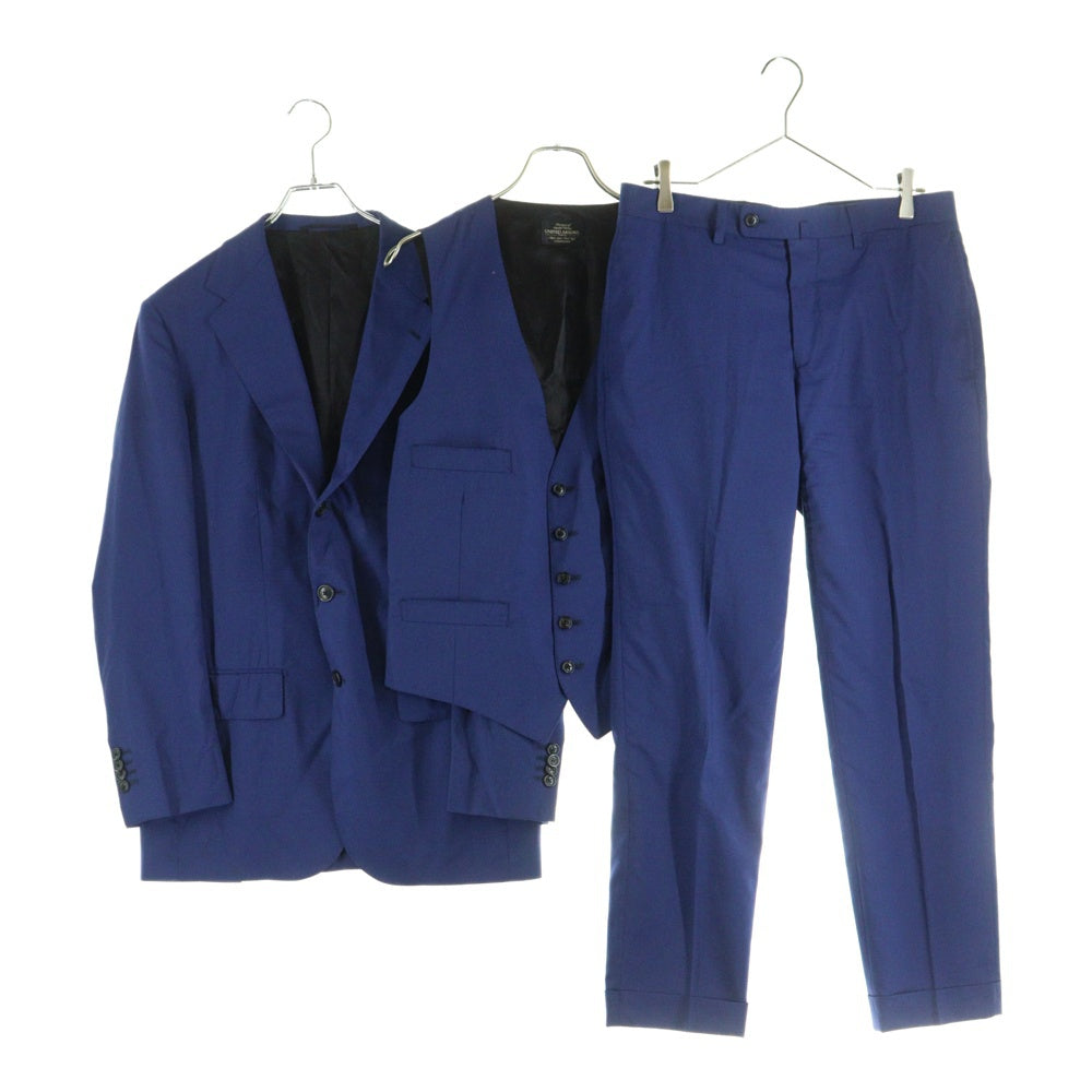 UNITED ARROWS(ユナイテッドアローズ) ウール 3B テーラードジャケット タキシードベスト スラックス パンツ セットアップ スーツ ブルー 1126-259-1905