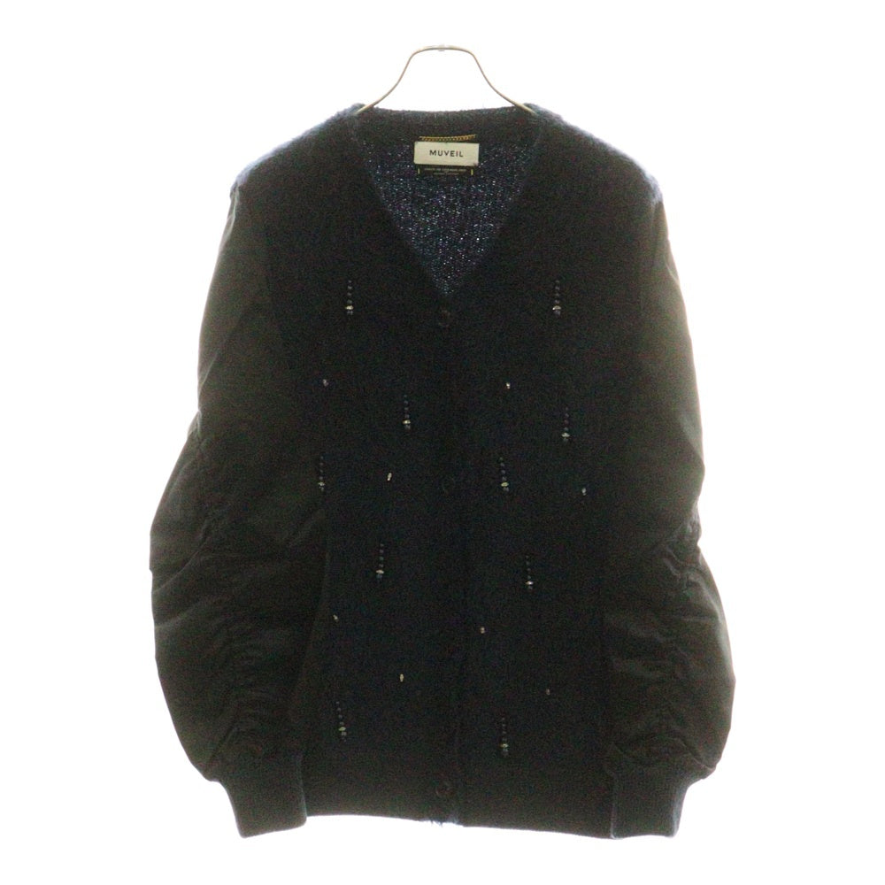 MUVEIL(ミュベール) MUVEIL ミュベール ビーズ付き アーム切替 ニット ジャケット ネイビー MA93KCD001 レディース