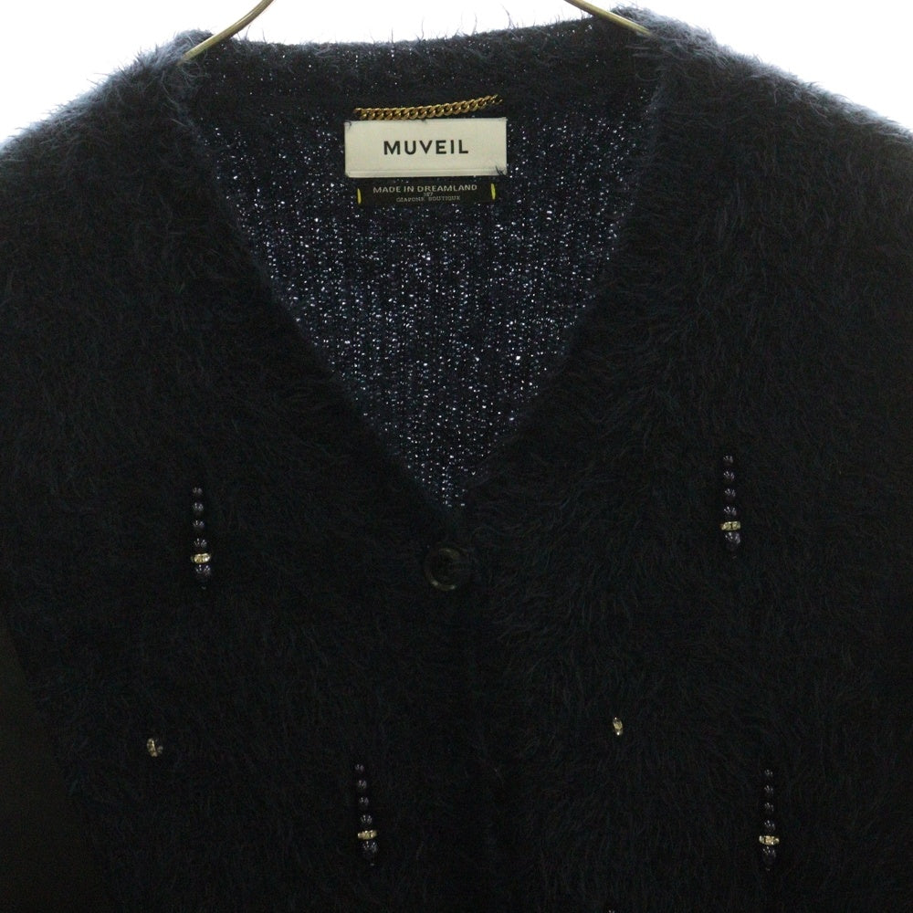 MUVEIL(ミュベール) MUVEIL ミュベール ビーズ付き アーム切替 ニット ジャケット ネイビー MA93KCD001 レディース