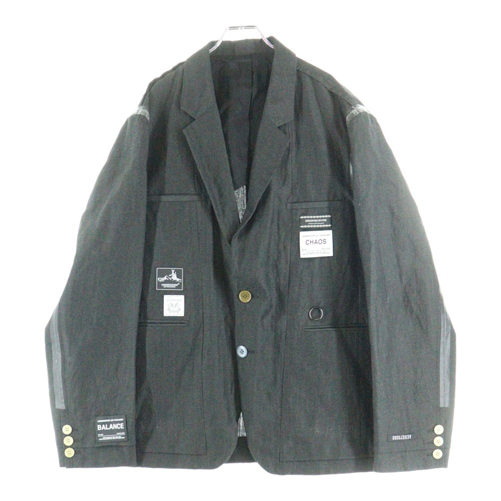 UNDERCOVER(アンダーカバー) 24SS W/Li ウール リネン インサイドアウト ウェザー ネームコラージュ テーラードジャケット チャコール UC1D4105