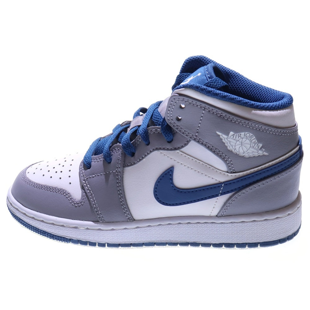 NIKE(ナイキ) GS AIR JORDAN 1 MID TRUE BLUE エアジョーダン1 トゥルーブルー ミッドカットスニーカー レディース ホワイト/グレー/ブルー US4Y/23cm DQ8423-014