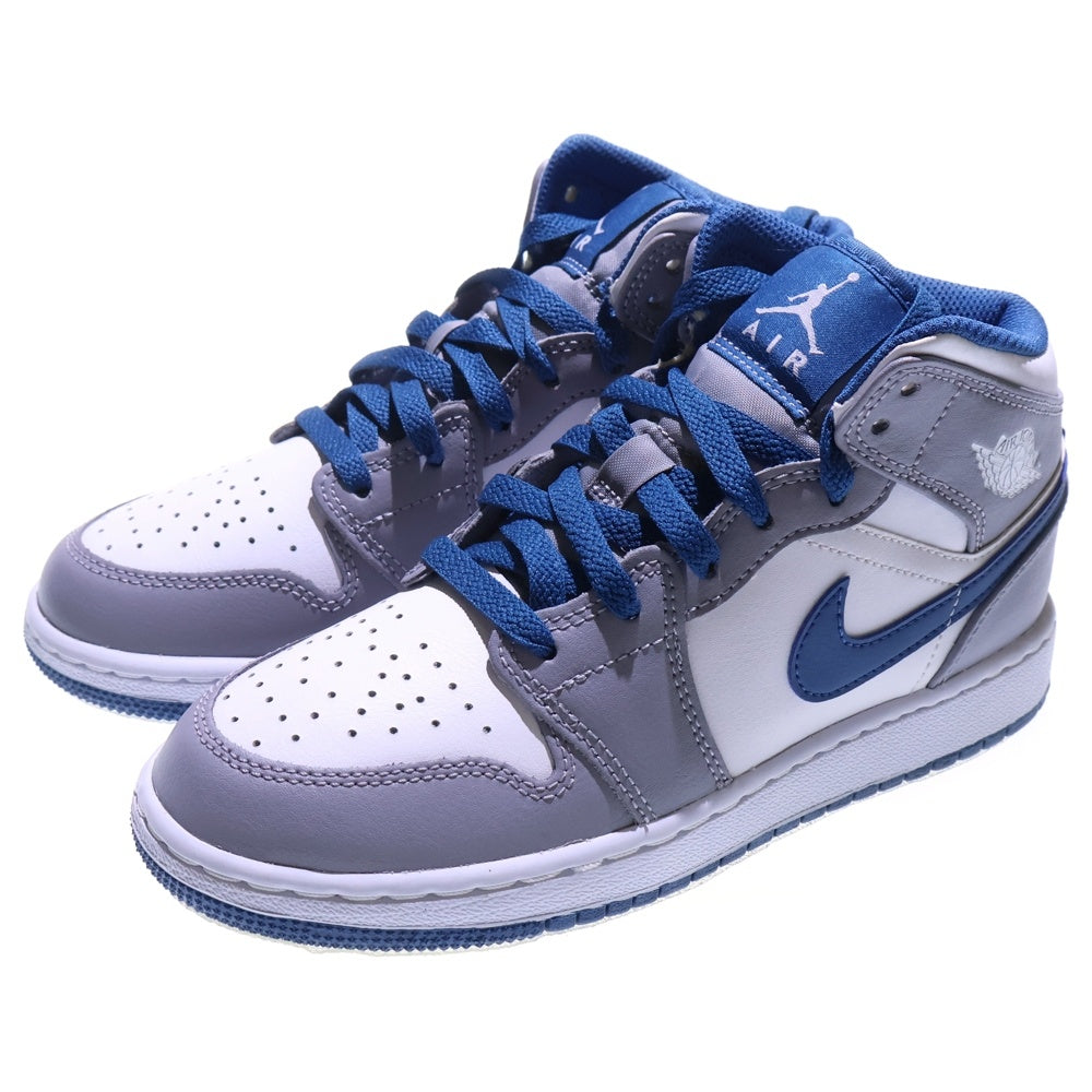 NIKE(ナイキ) GS AIR JORDAN 1 MID TRUE BLUE エアジョーダン1 トゥルーブルー ミッドカットスニーカー レディース ホワイト/グレー/ブルー US4Y/23cm DQ8423-014
