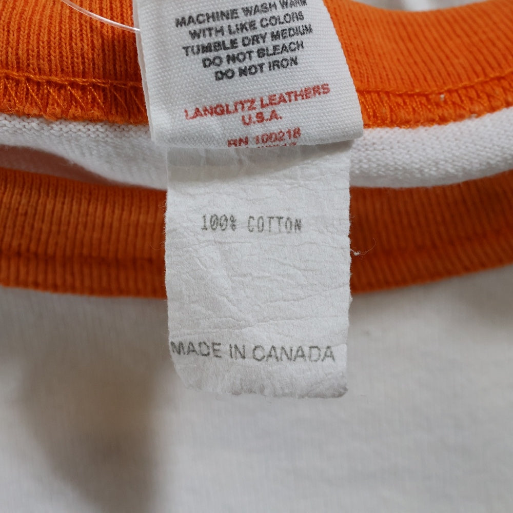 Langlitz Leathers(ラングリッツレザーズ) ROSS LANGLITZ カナダ製 両面プリント 半袖リンガーTシャツ ホワイト/オレンジ