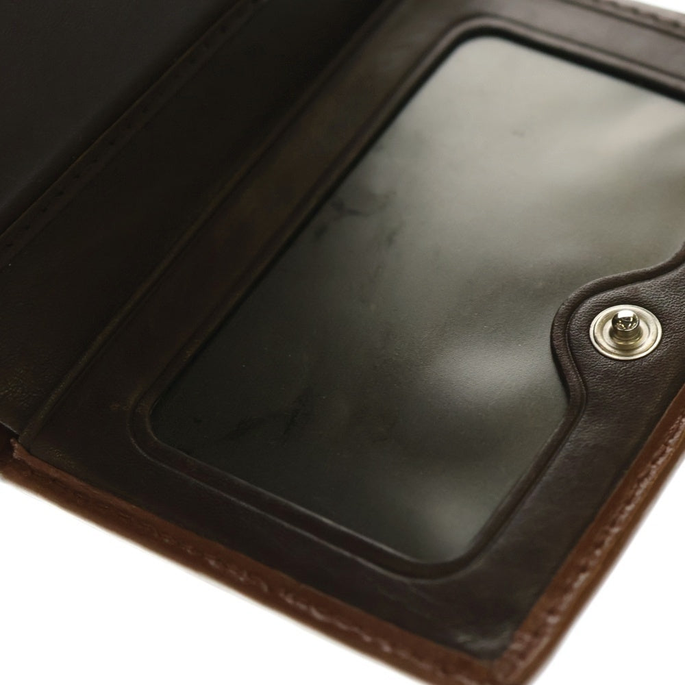 Vivienne Westwood(ヴィヴィアンウエストウッド) アウトサイドステッチ オーブロゴプレート レザー 三つ折り コンパクトウォレット 財布 ブラック/ブラウン