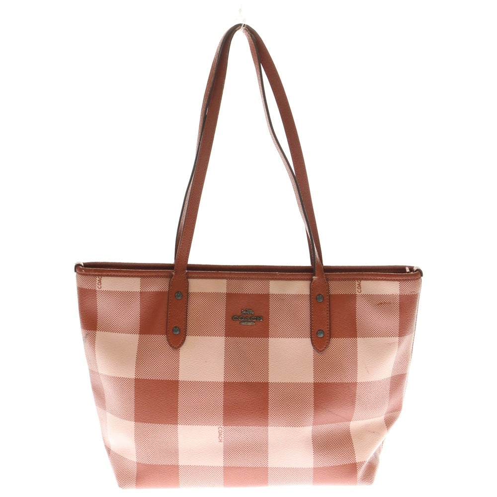 COACH(コーチ) CHECKERED TOTE ロゴ刻印 チェッカード PVCレザートートバッグ レッド M1723-F26147