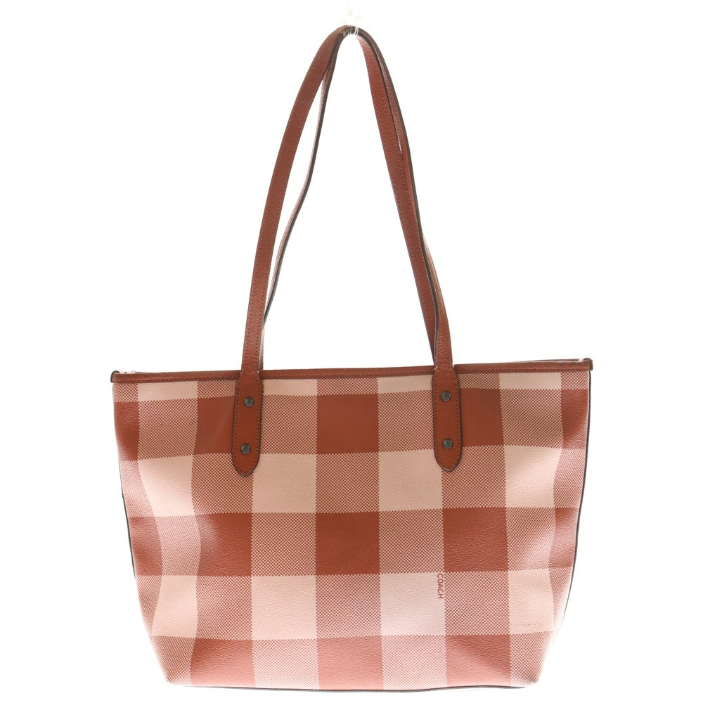 COACH(コーチ) CHECKERED TOTE ロゴ刻印 チェッカード PVCレザートートバッグ レッド M1723-F26147