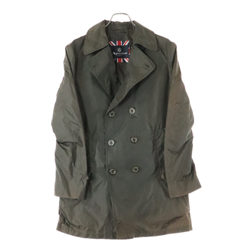 Aquascutum(アクアスキュータム) ブランドロゴデザインボタン ダブルフラップポケット ダブルブレスト ナイロンコート レディース カーキ