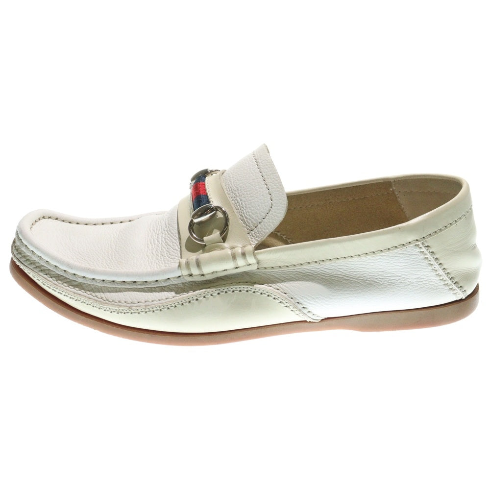 GUCCI(グッチ) ホースビット スクエアトゥー レザーローファー スリッポン ホワイト 154021