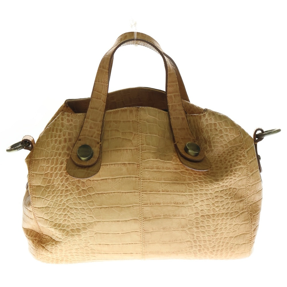 EMPORIO ARMANI(エンポリオアルマーニ) クロコ型押し 2WAY レザーショルダーバッグ ハンドバッグ ブラウン