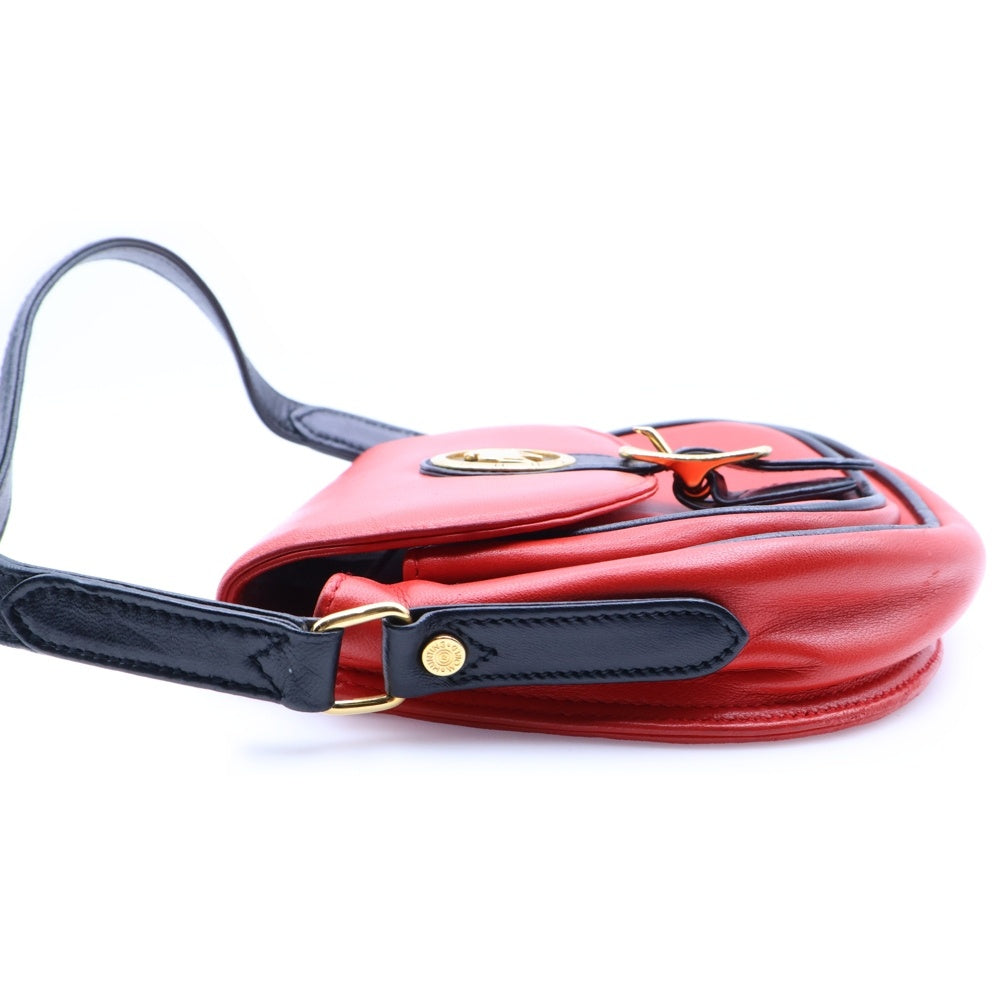 HUNTING WORLD(ハンティングワールド) ゴールドロゴ刻印 レザーショルダーバッグ ボディバッグ レッド