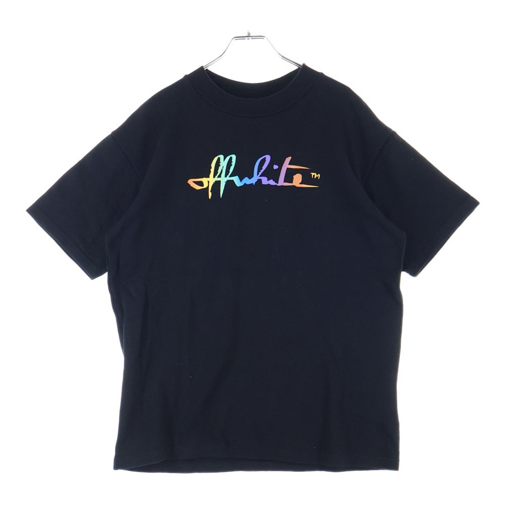 OFF-WHITE(オフホワイト) フロントロゴデザインプリント モックネック カットソー 半袖Tシャツ レディース ブラック OWAA072R21JER001