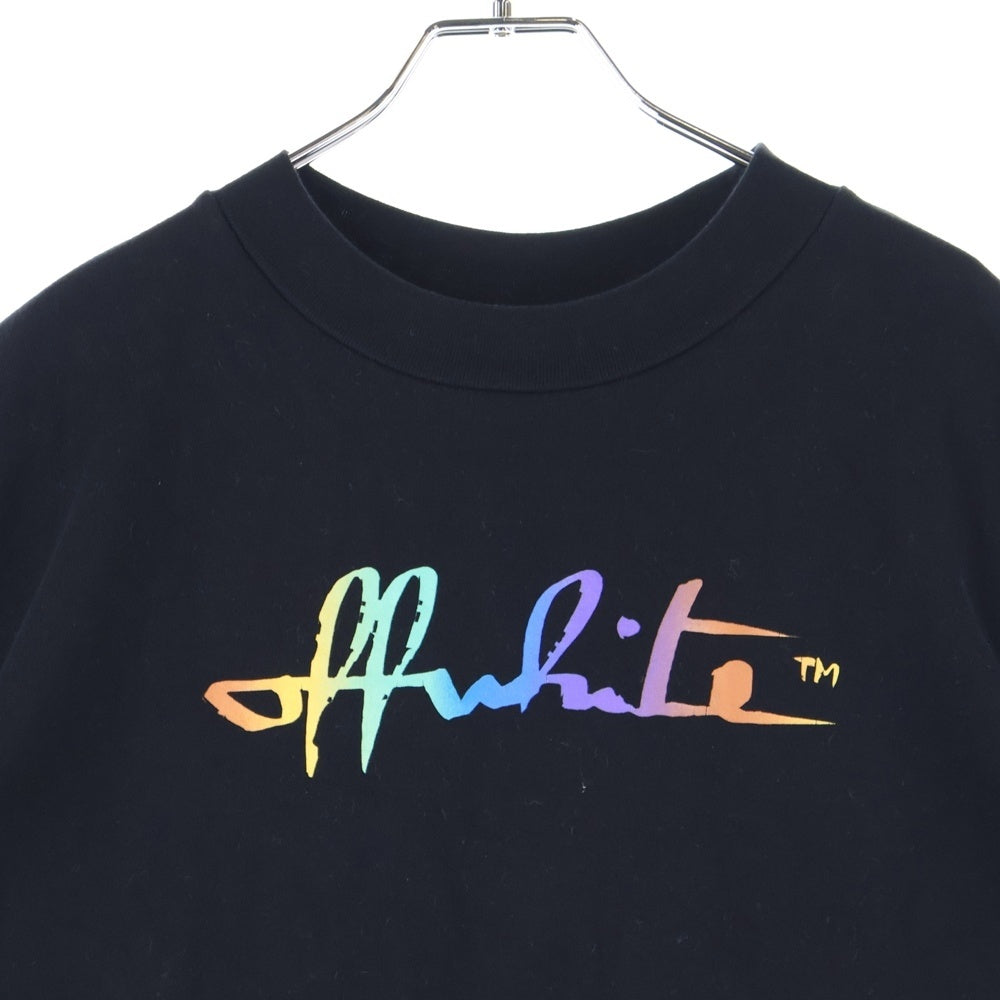 OFF-WHITE(オフホワイト) フロントロゴデザインプリント モックネック カットソー 半袖Tシャツ レディース ブラック OWAA072R21JER001