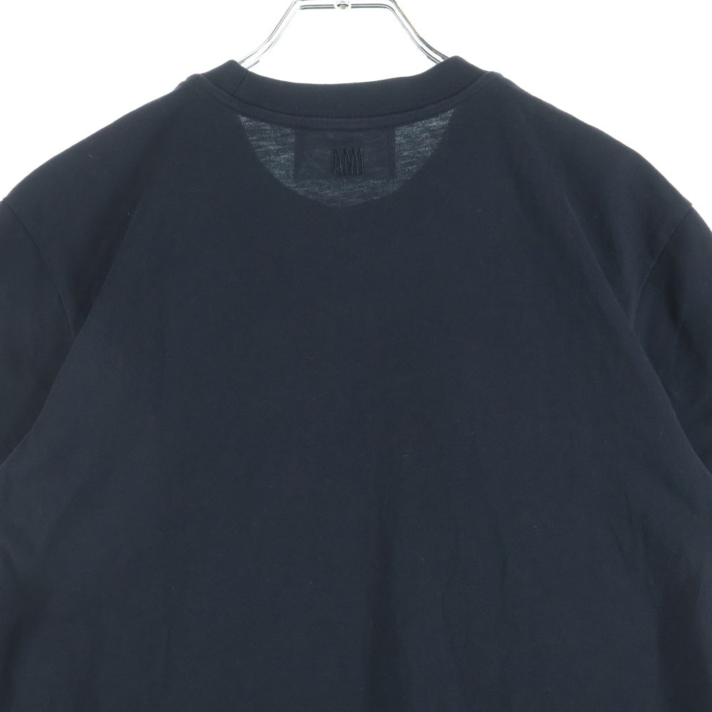 AMI Alexandre Mattiussi(アミアレクサンドルマテュッシ) ハートロゴ刺繍 クルーネック コットン 半袖Tシャツ カットソー ブラック レディース BFUTS001.724