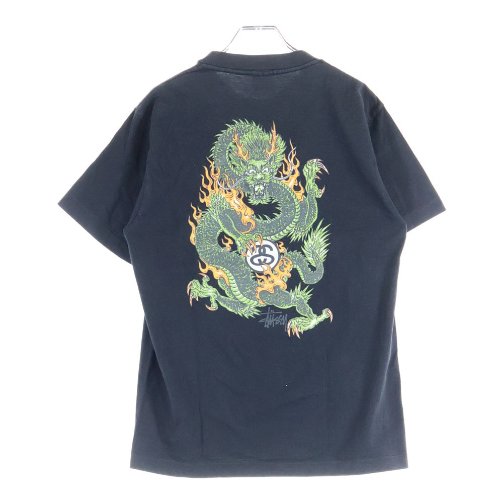 STUSSY(ステューシー) 90S OLD STUSSY DRAGON TEE ドラゴン バックプリント 半袖Tシャツ カットソー ブラック 紺タグ