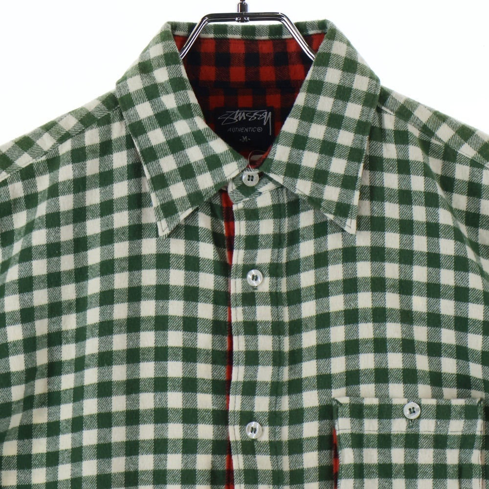 STUSSY(ステューシー) チェック フランネル 半袖シャツ グリーン/レッド