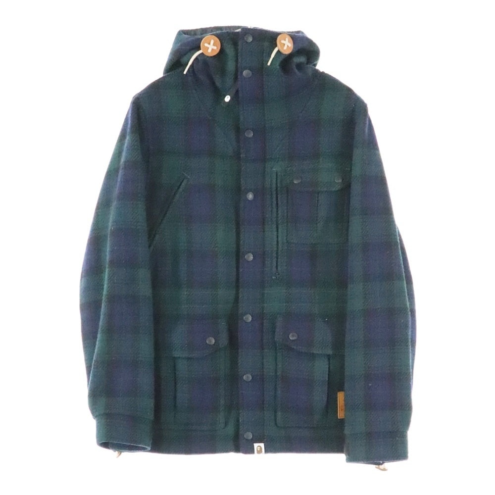 A BATHING APE(アベイシングエイプ) GORE WIND STOPPER ゴアウィンドストッパー ウールチェック マウンテンパーカー グリーン 001HJ9601024