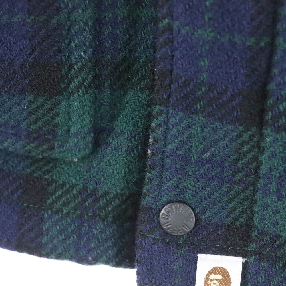 A BATHING APE(アベイシングエイプ) GORE WIND STOPPER ゴアウィンドストッパー ウールチェック マウンテンパーカー グリーン 001HJ9601024