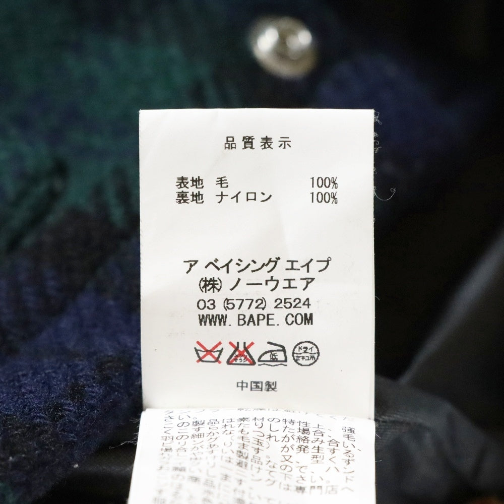 A BATHING APE(アベイシングエイプ) GORE WIND STOPPER ゴアウィンドストッパー ウールチェック マウンテンパーカー グリーン 001HJ9601024