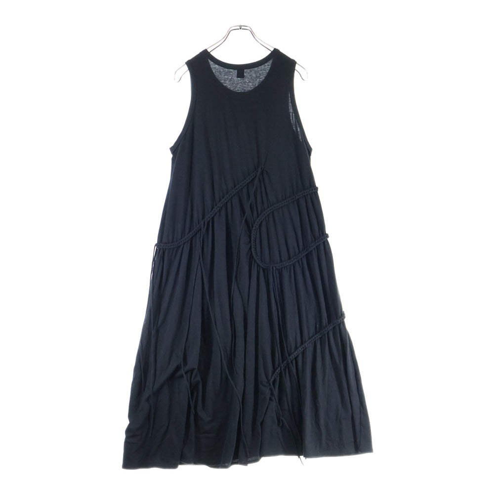 Y's(ワイズ) COTTON JERSEY CHAIN STITCH SLEEVELESS DRESS コットンジャージー チェーンステッチデザイン スリーブレスドレス ブラック レディース YP-T98-080