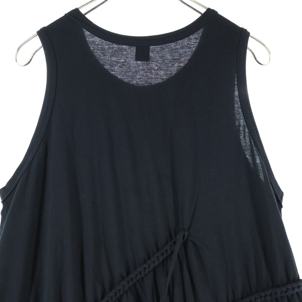Y's(ワイズ) COTTON JERSEY CHAIN STITCH SLEEVELESS DRESS コットンジャージー チェーンステッチデザイン スリーブレスドレス ブラック レディース YP-T98-080