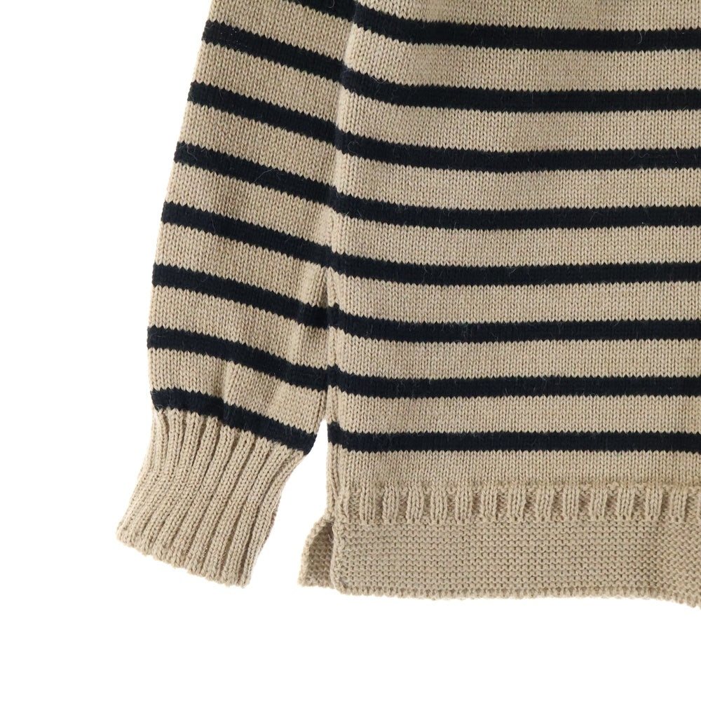 GUERNSEY WOOLLENS(ガンジーウーレンズ) UK製 ボーダー ウールニット セーター ベージュ/ブラック