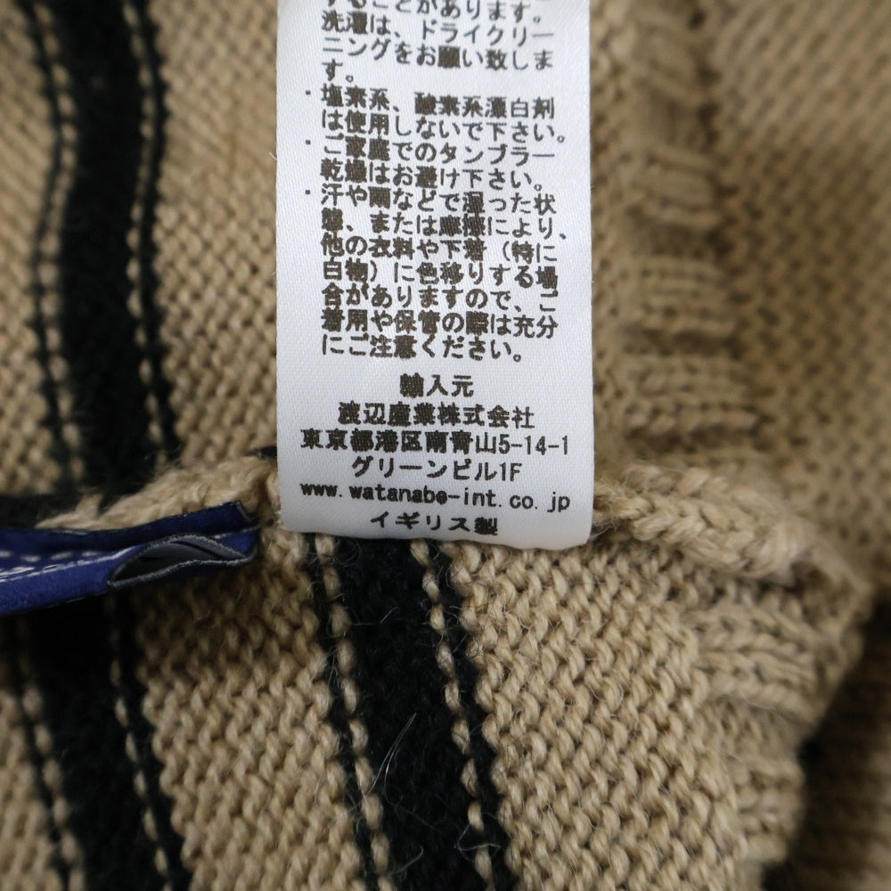 GUERNSEY WOOLLENS(ガンジーウーレンズ) UK製 ボーダー ウールニット セーター ベージュ/ブラック