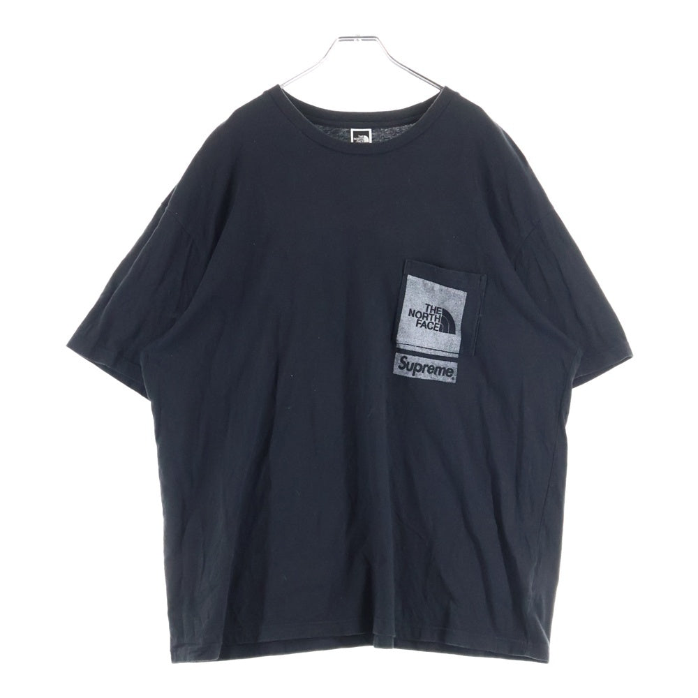 SUPREME(シュプリーム) 23SS ×THE NORTH FACE ノースフェイス 胸ロゴデザイン クルーネック カットソー 半袖Tシャツ ブラック NT02309I