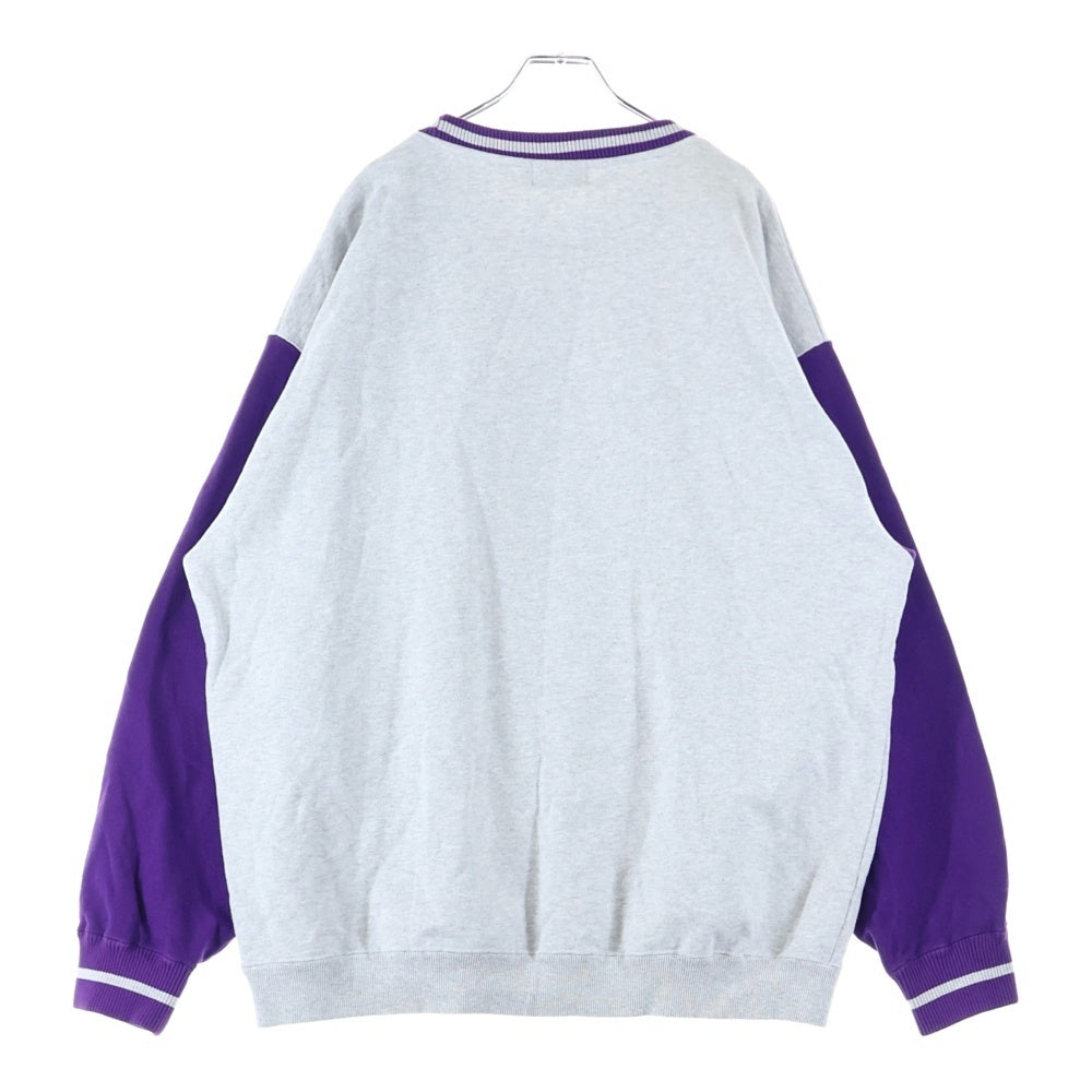 X-LARGE(エクストララージ) フロントロゴデザイン ニット切り替え クルーネック カットソー スウェット トレーナー グレー/パープル 101223012011