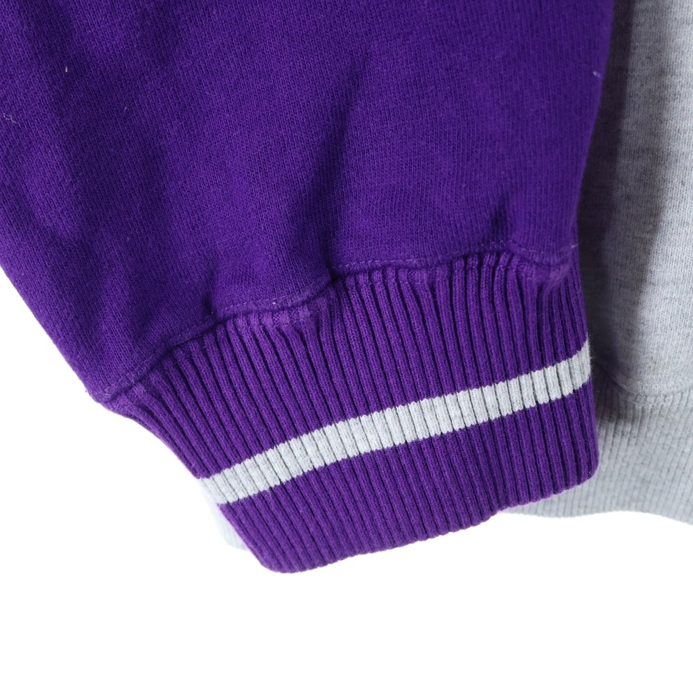 X-LARGE(エクストララージ) フロントロゴデザイン ニット切り替え クルーネック カットソー スウェット トレーナー グレー/パープル 101223012011