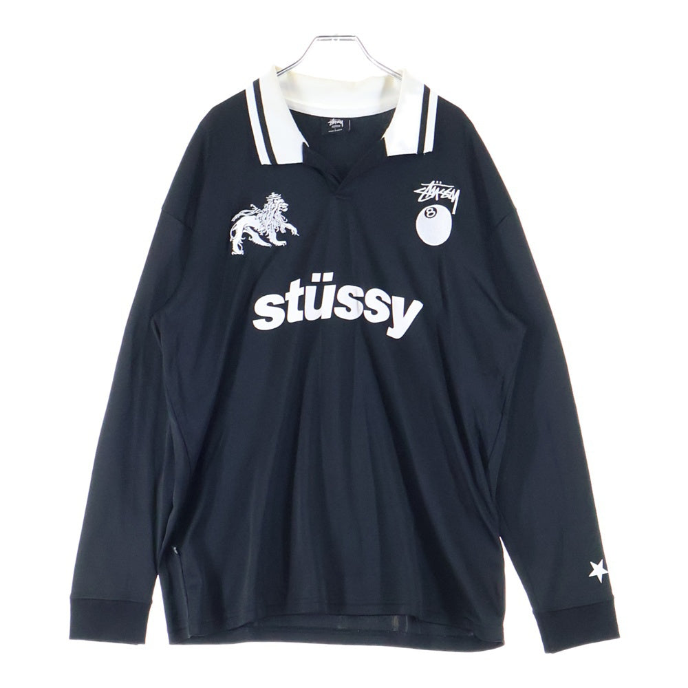 STUSSY(ステューシー) FOOT BALL POLO SLEEVE T-SHIRT フロントロゴデザイン フットボール ゲームシャツ ポロシャツ ブラック