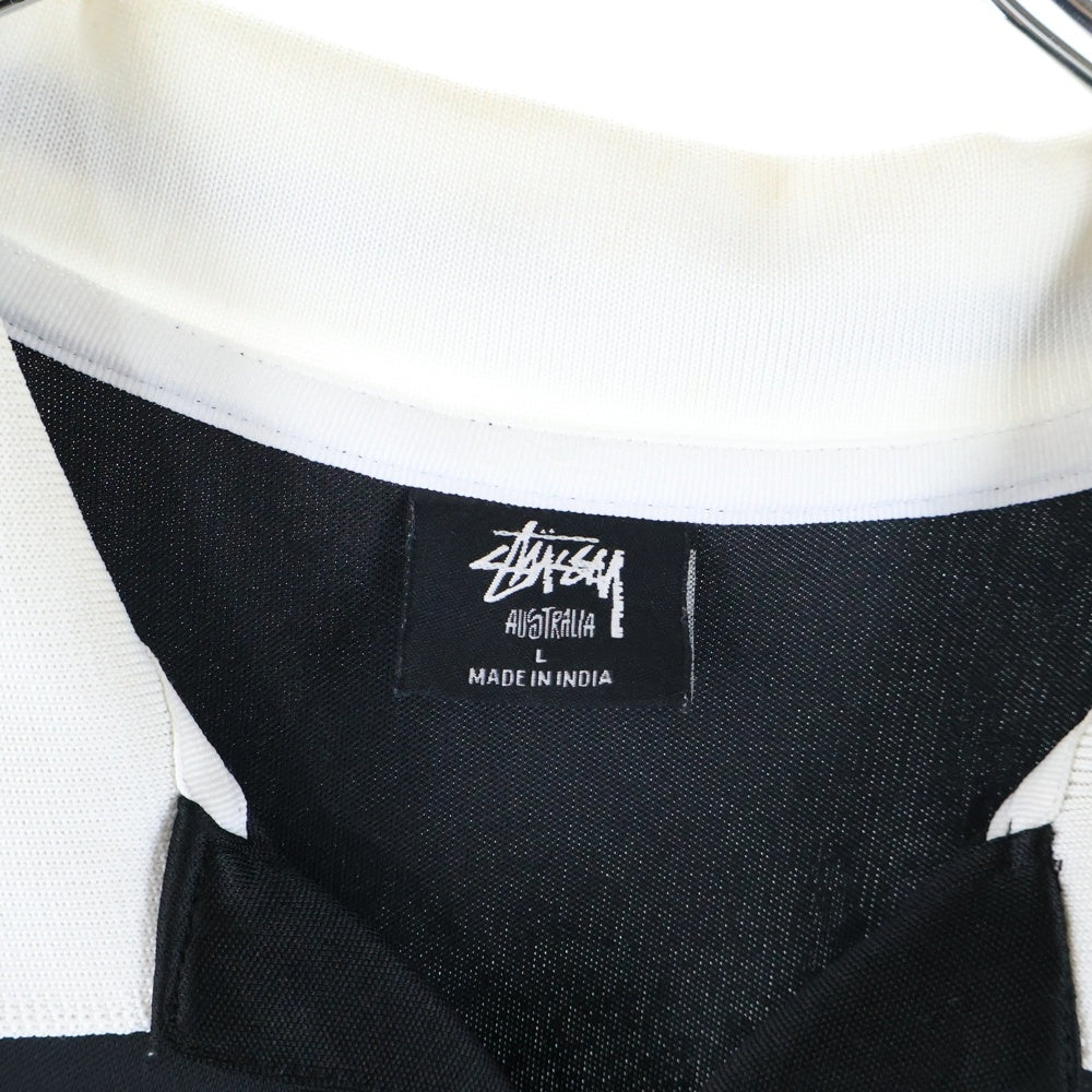STUSSY(ステューシー) FOOT BALL POLO SLEEVE T-SHIRT フロントロゴデザイン フットボール ゲームシャツ ポロシャツ ブラック
